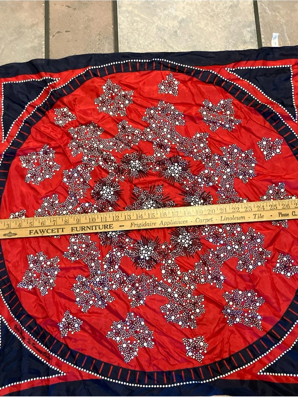 Red and Navy Floral Dot Square Scarf